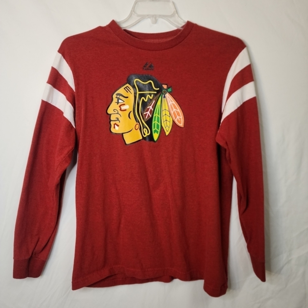 Majestic Chicago Blackhawks NHL Long Sleeve T-shirt Tommy Hawk Mascot Logo